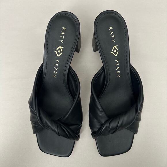 Katy Perry Shoes - Katy Perry The Tooliped Twisted Sandal Black Faux Leather Mules Block Heel Sz 8M